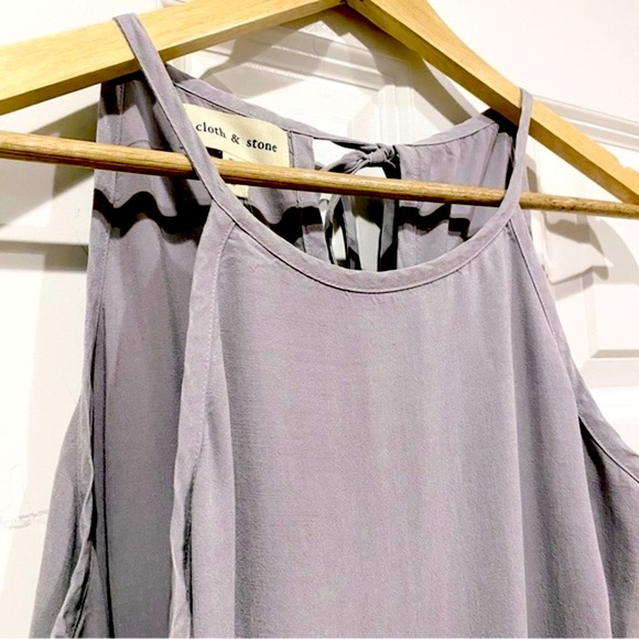 Cloth & Stone Minimalist Frayed Hem Mini Halter Swing Dress in Gray Size XL - Picture 4 of 11